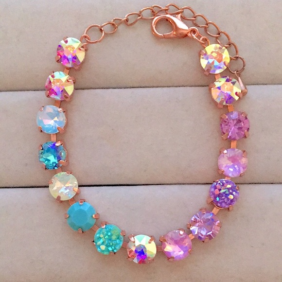 Jewelry - Iridescent Turquoise + Purple Opal Ombre Rose Gold Crystal Tennis Bracelet